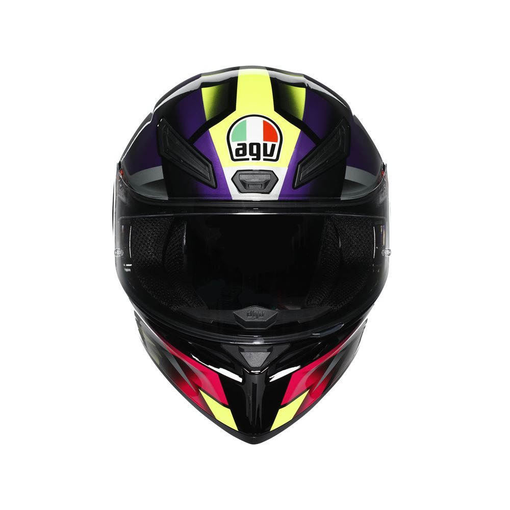 Front view of AGV K1 S E2206 Fastlap Black Purple Pink full-face motorcycle helmet