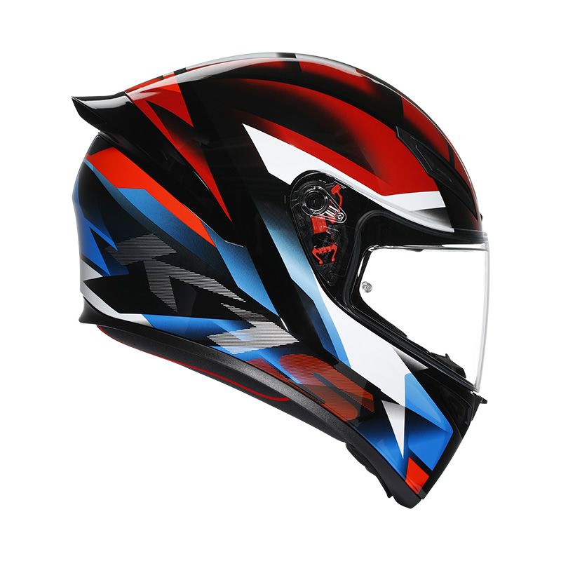Colorful motorcycle helmet with a white background