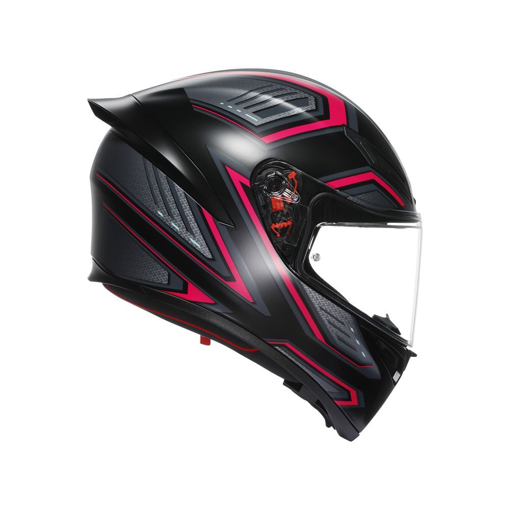 Black and red motorcycle helmet on a white background