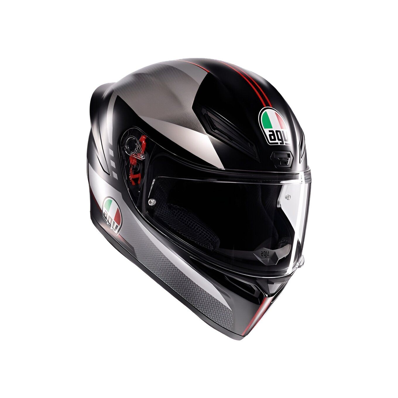 Black motorcycle helmet with brand logo on a white background
