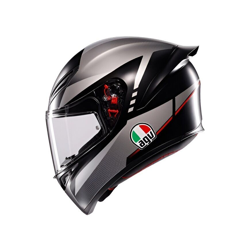 Motorcycle helmet with AGV logo on a white background