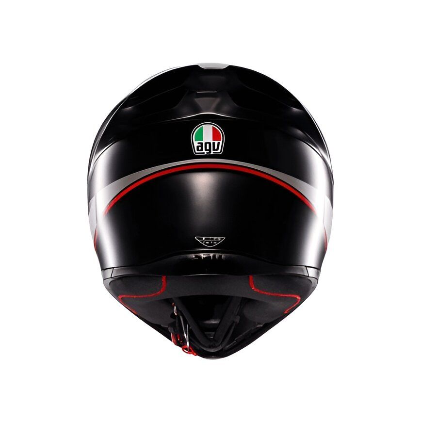 Black motorcycle helmet with red accents and AGV logo on a white background