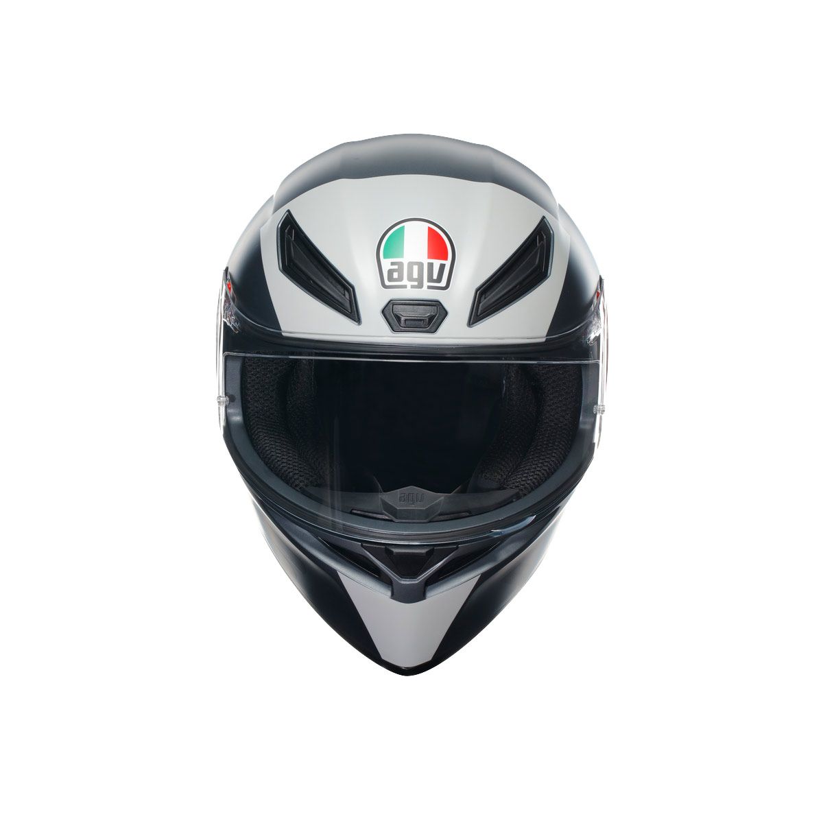 Motorcycle helmet with AGV logo on a white background