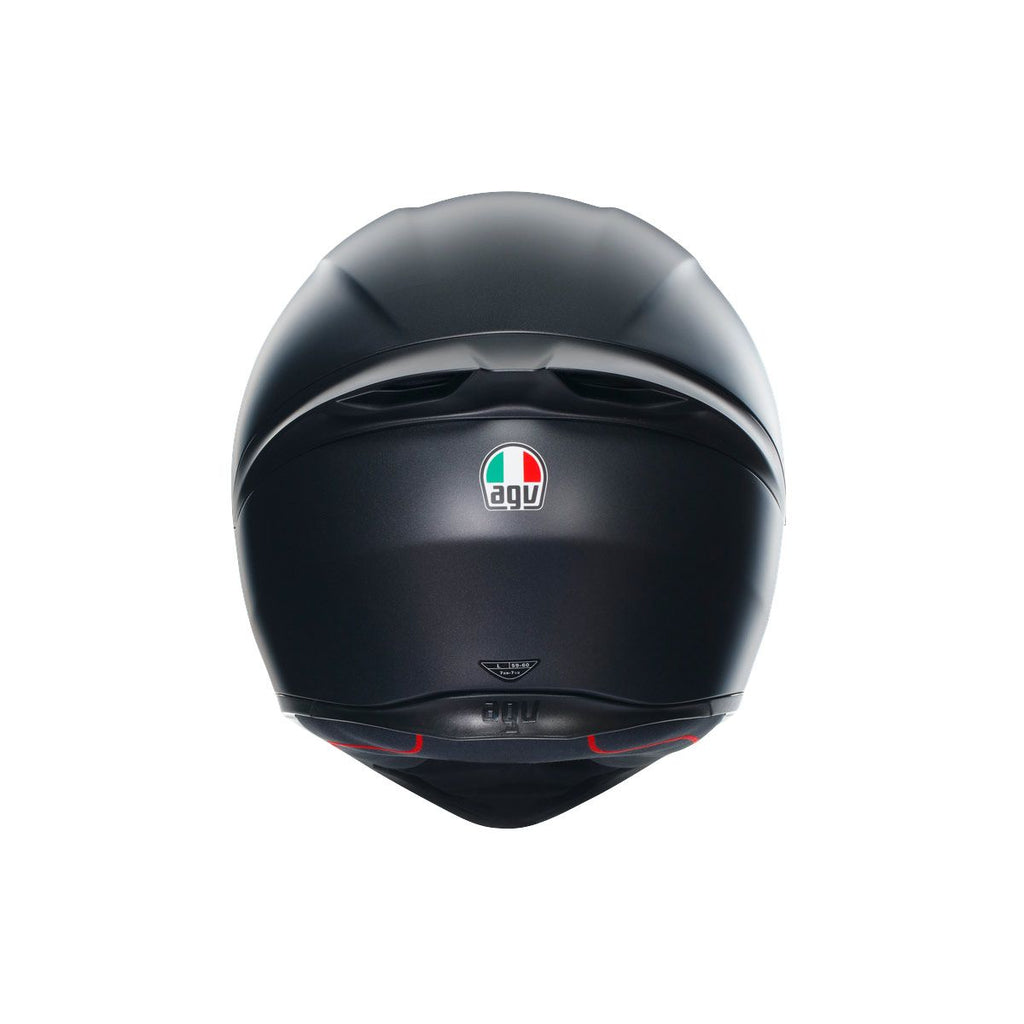 Black motorcycle helmet with Agv logo on a white background