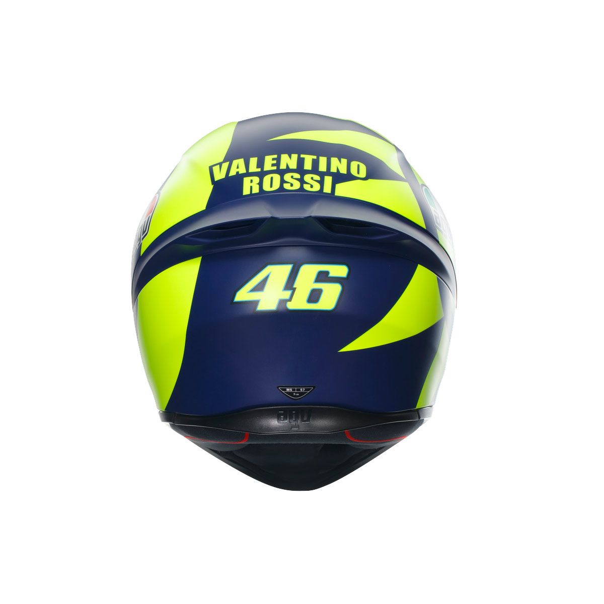 Motorcycle helmet with Valentino Rossi branding on a white background