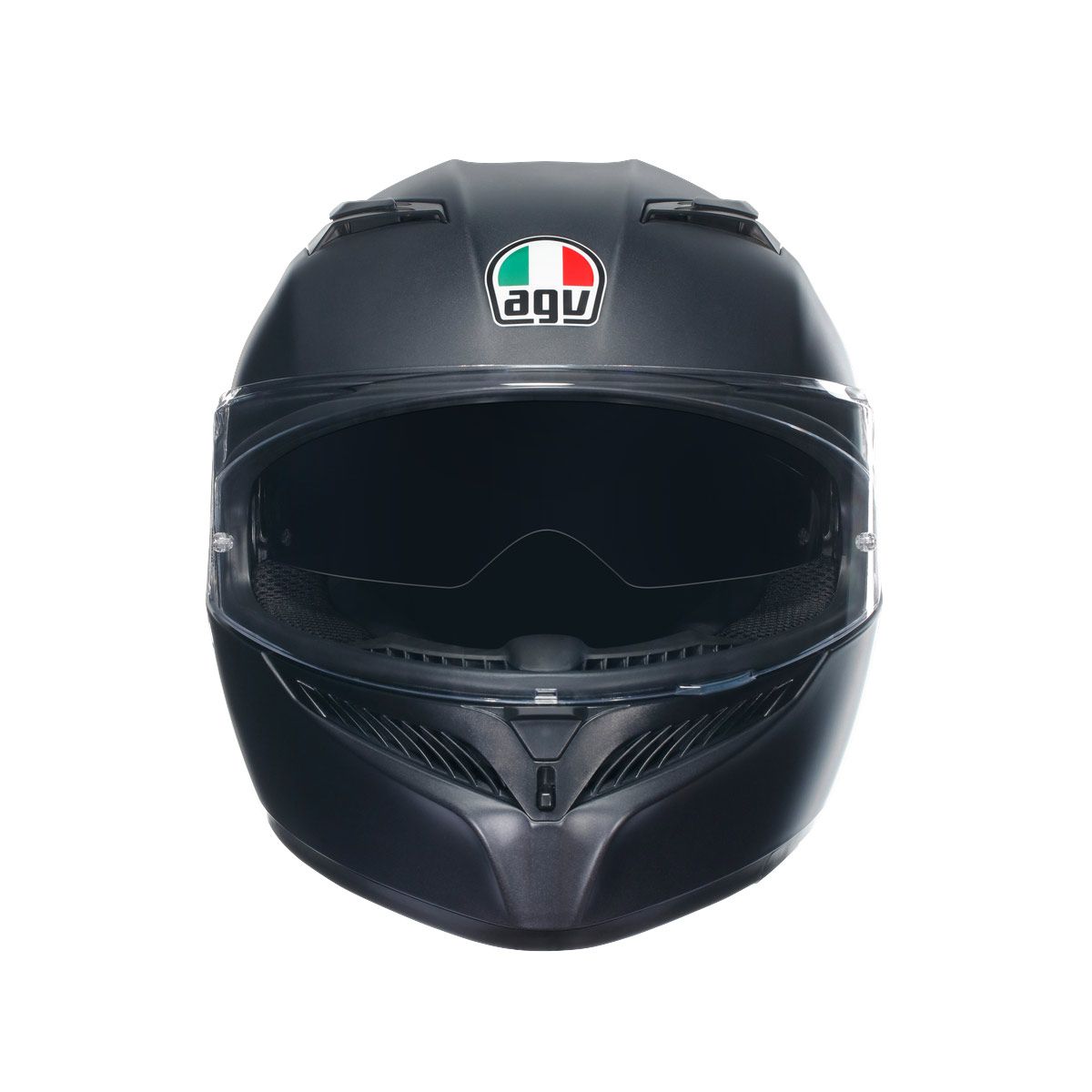 Black motorcycle helmet with Agv logo on a white background