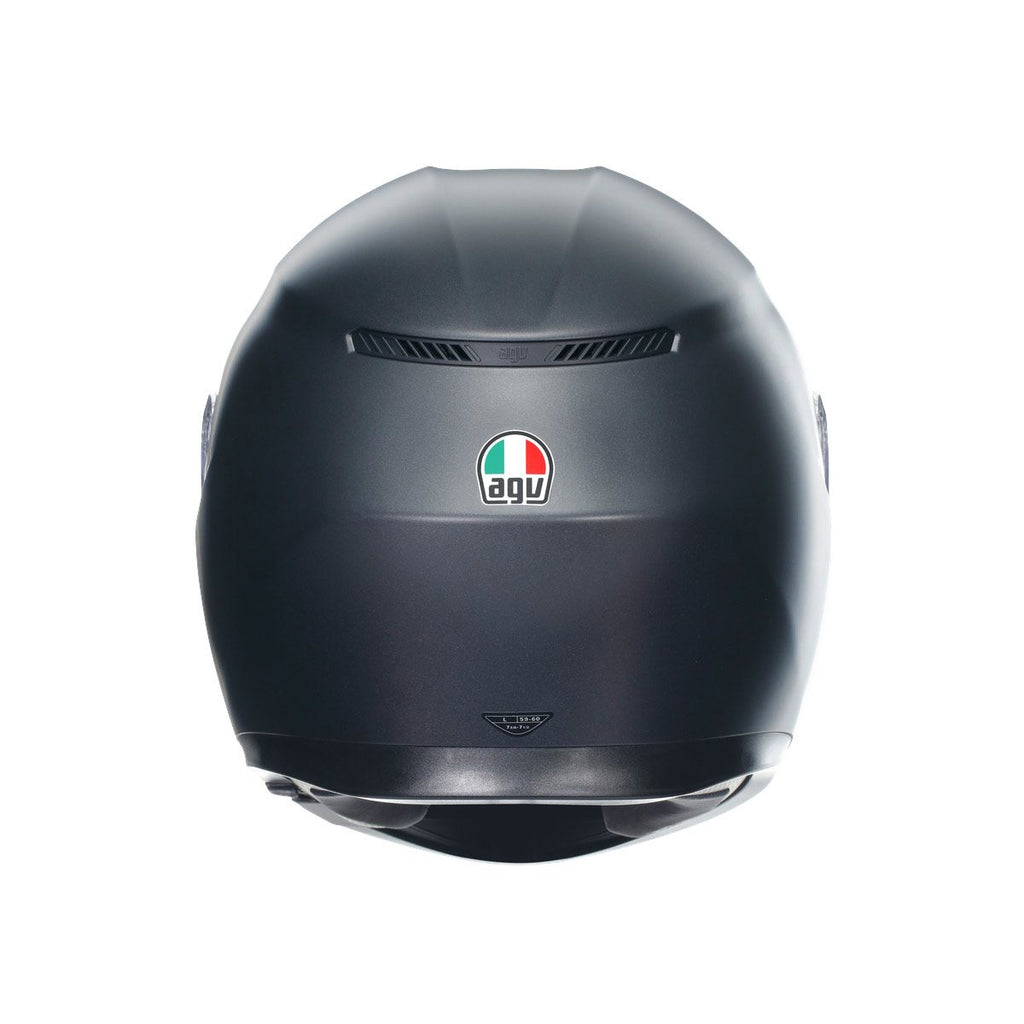 Black motorcycle helmet with Agv logo on a white background