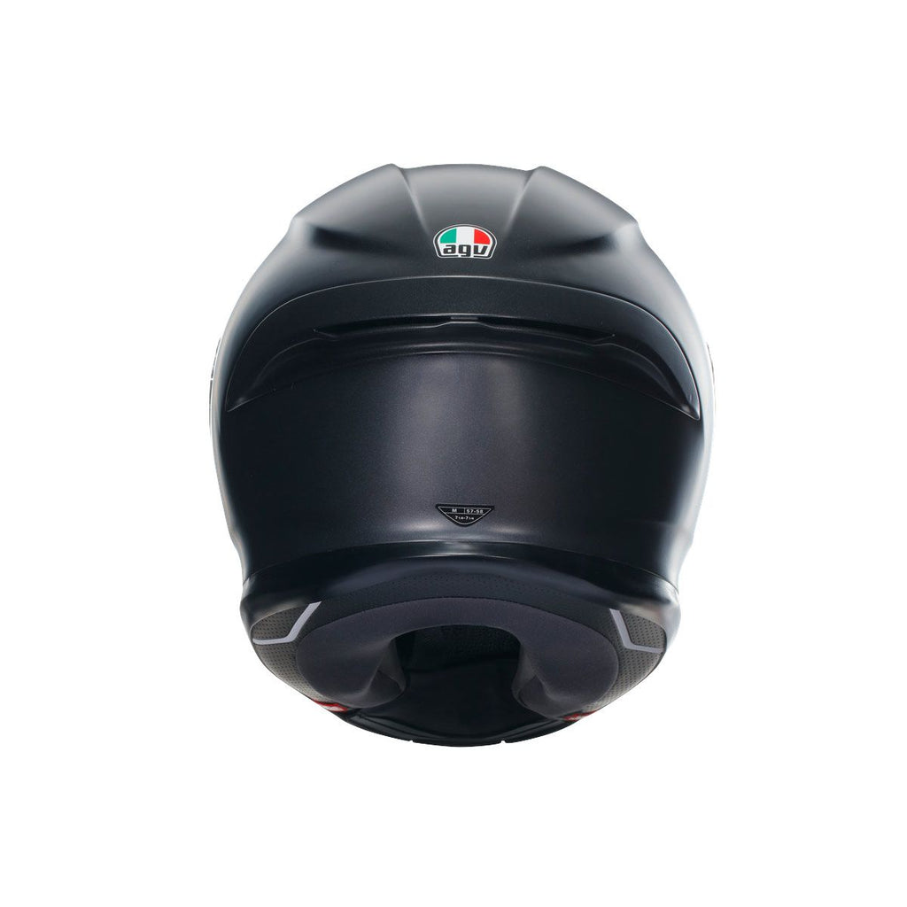 Black motorcycle helmet with Agv logo on a white background