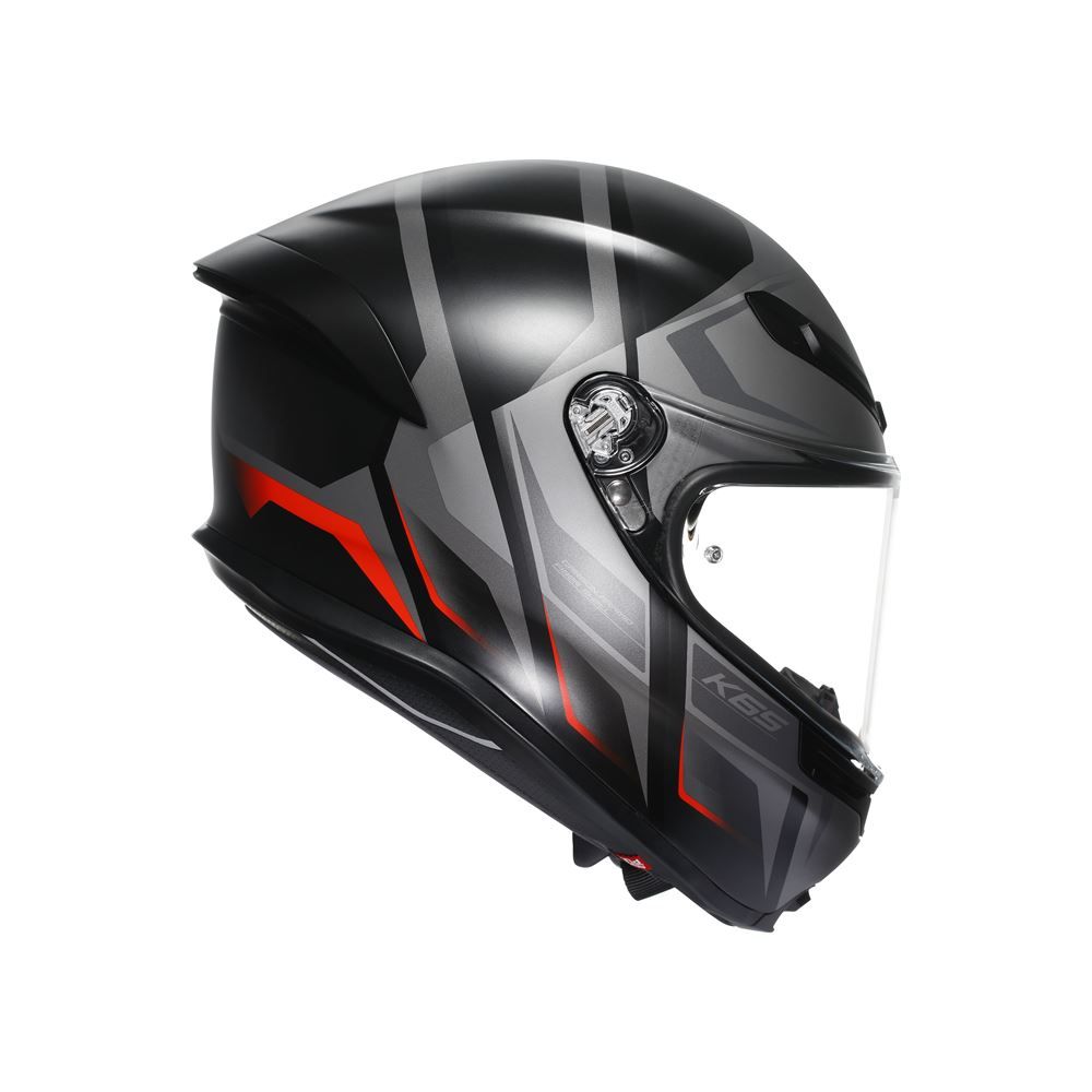 Black and red motorcycle helmet on a white background