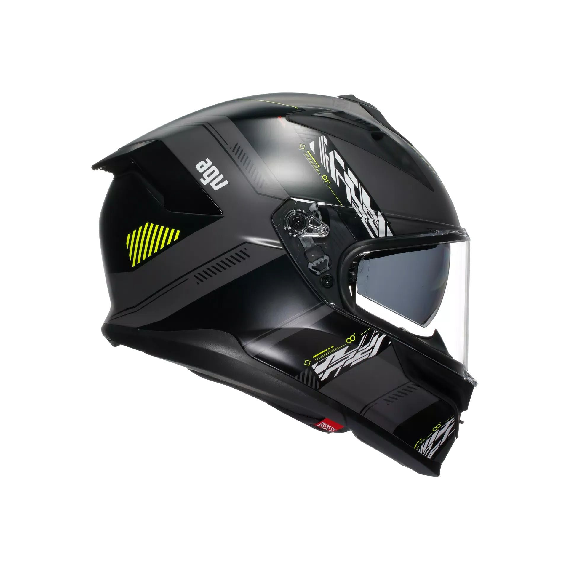 Black motorcycle helmet with visor on a white background