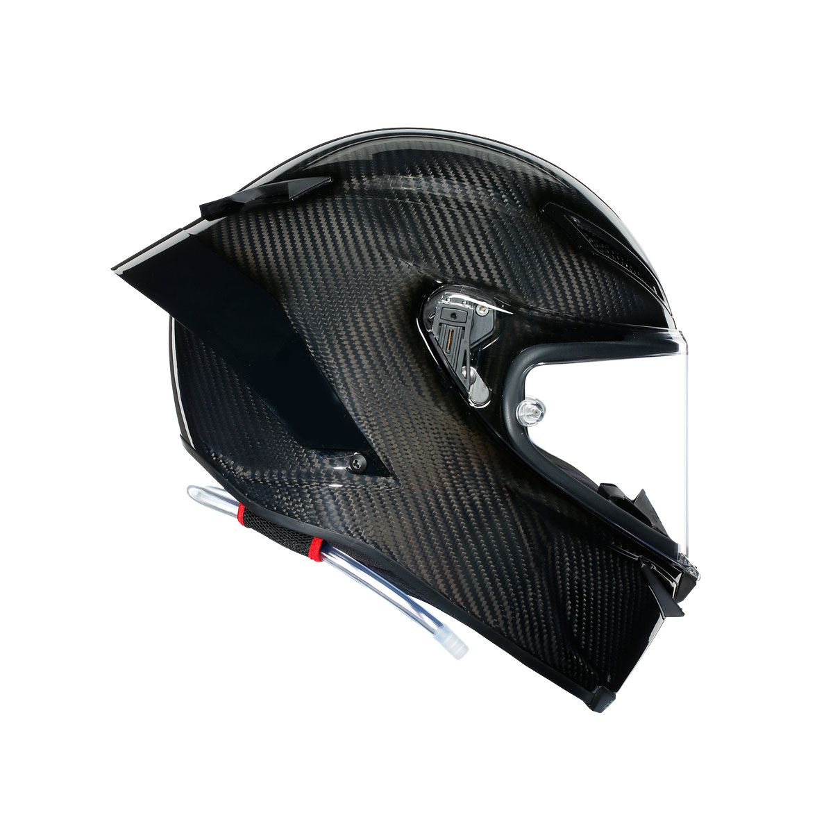 Carbon fiber motorcycle helmet on a white background
