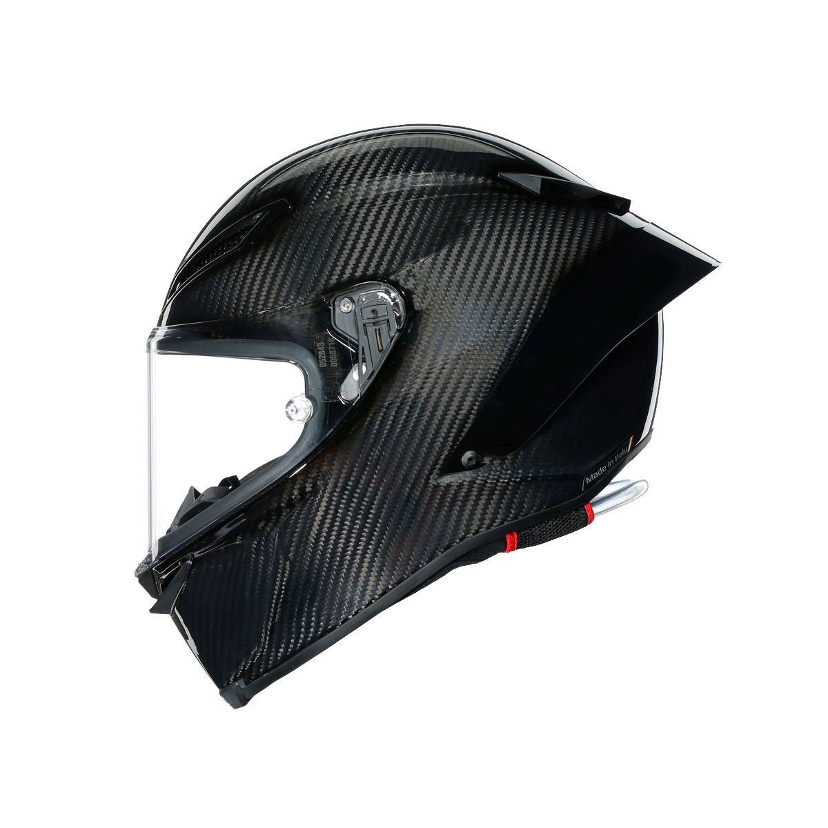 Carbon fiber motorcycle helmet on a white background