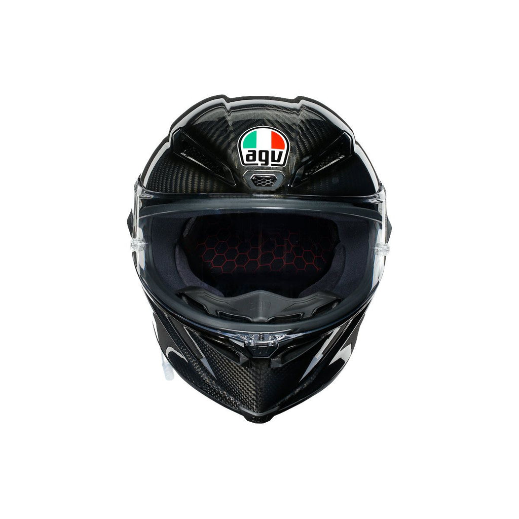 Black motorcycle helmet with Agv logo on a white background