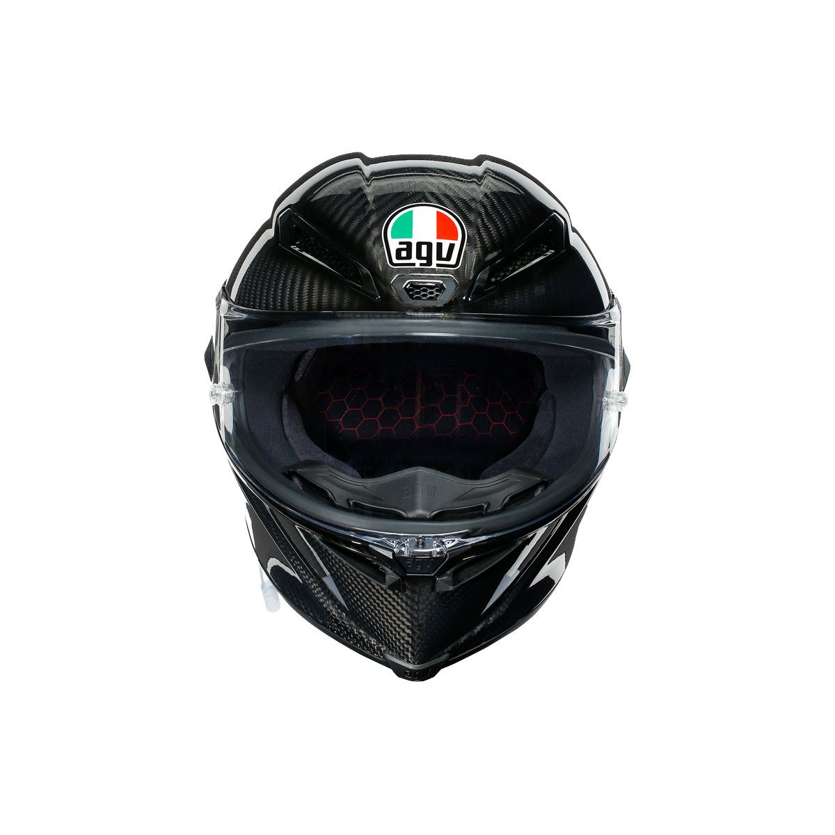 Black motorcycle helmet with Agv logo on a white background
