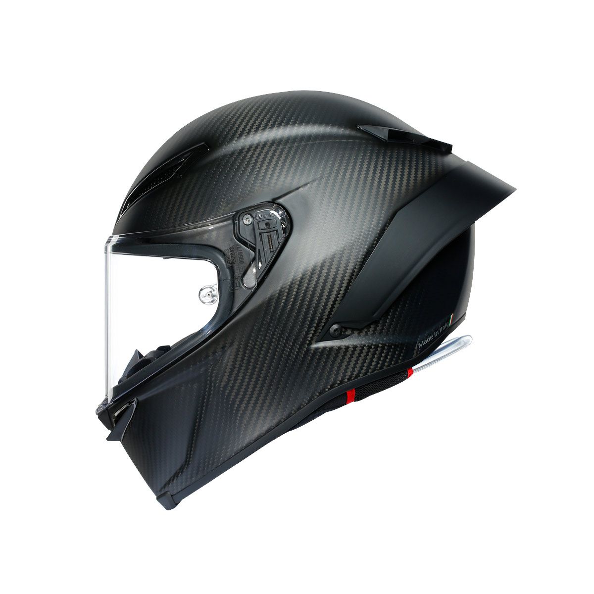 Carbon fiber motorcycle helmet on a white background