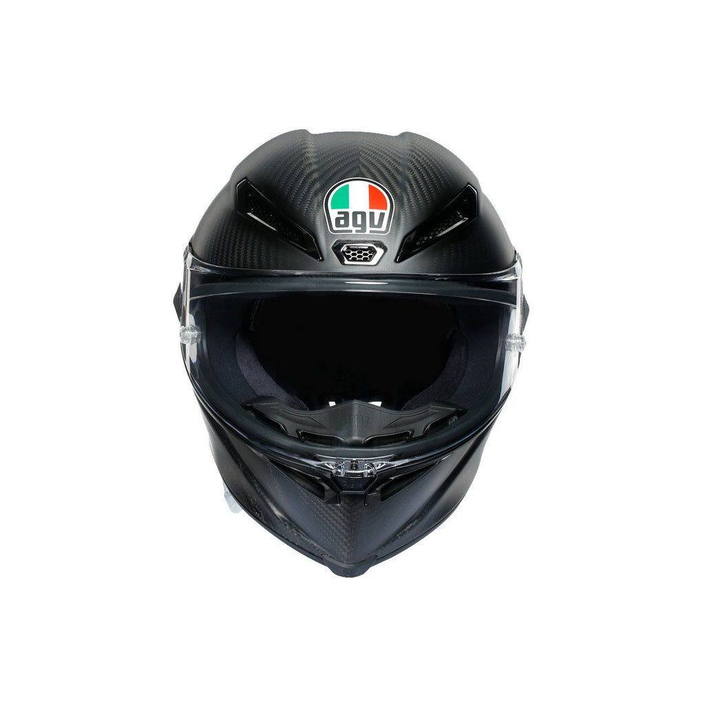 Black motorcycle helmet with AGV logo on a white background