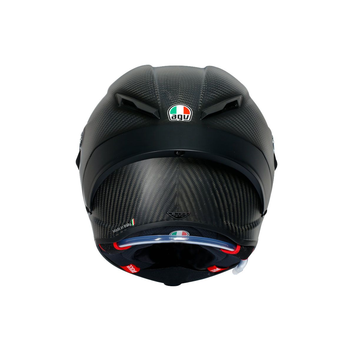Black motorcycle helmet with AGV logo on a white background