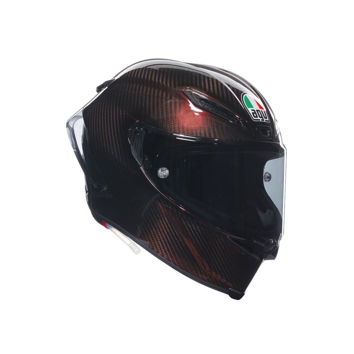 Black motorcycle helmet with carbon fiber pattern on a white background