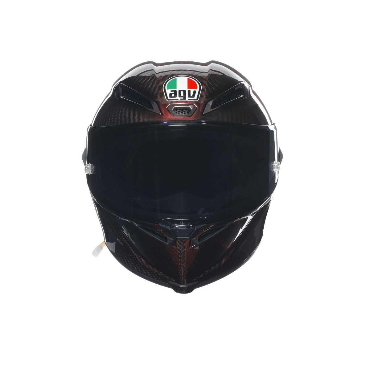 Black motorcycle helmet with Agv logo on a white background